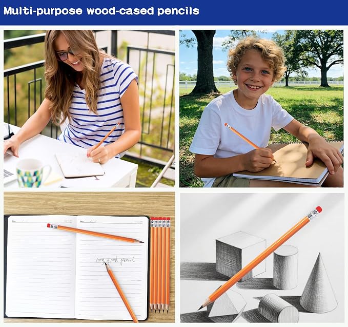 Adhere 25pcs Woodcase Pencils with Eraser Premium Pre-Sharpened Hexagon Graphite 2B pencils ideal for home, office writing including a Free Sharpener (Orange・25pcs)