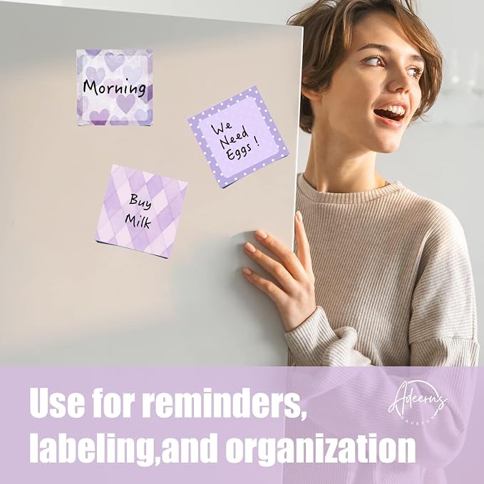 9 Pads Purple Sticky Notes Set, Cute Self-Stick Notepads, Super Adhesive Memo Pads Note Card, Office Decor Gifts, Desk Accessories for Students, School Supplies for Girls, 3x3in