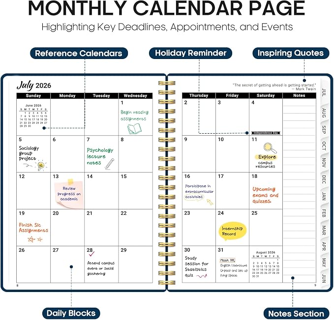 Planner 2026-2027, 8.5" x 11" Weekly and Monthly Academic Year Planner Calendar, July 2026 - June 2027, Hardcover Large School Planning Agenda With Tabs, Perfect for School & Office Supplies, A4, Navy Blue