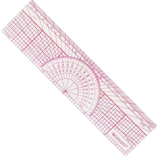 Westcott Engineers' Protractor Ruler, Dual-Scales Cm and Tenths-Inch, Back-to-School, School Supplies, Classroom Supplies, 6-Inch