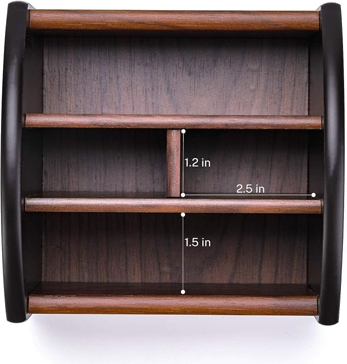 MaxGear Remote Control Holder Caddy, Wooden Desk Organizer, 4 Compartments | 360° Rotating Wooden Caddy; 4 Compartments for Remotes & Desk Supplies; Anti-Slip Base