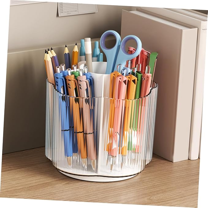 ABOOFAN Rotating Pen Holder Capacity Desktop Storage Organizer for Stationery and Makeup Brushes Stable Design for Home Office Transparent Finish