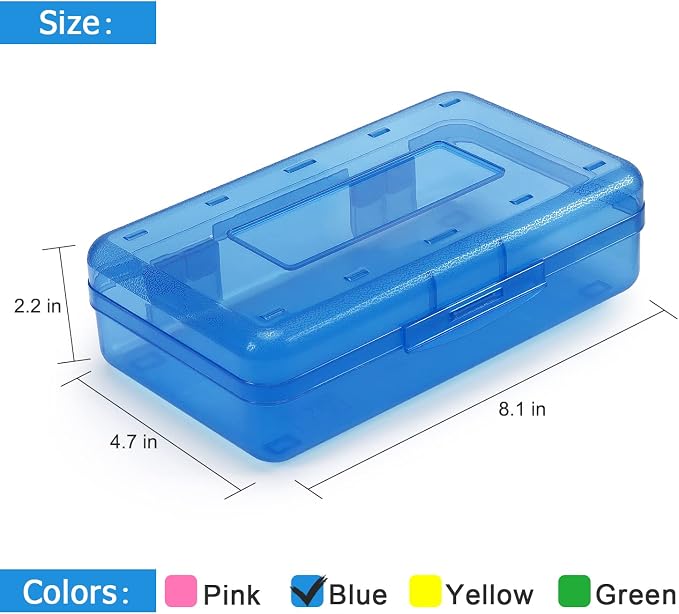 Tamaki 1 Pack Plastic Pencil Box Large Capacity, Blue | Clear Boxes with Snap-tight Lid Stackable Design and Stylish Office Supplies Storage Organizer
