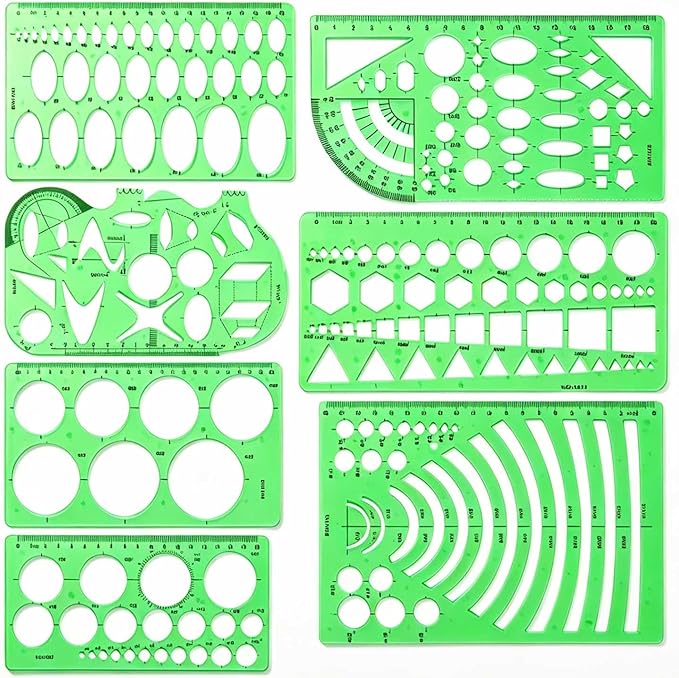 SenseYo 7 Pack Drawings Templates Stencil, Circle Template for Geometric Drawing Stencils, Plastic Clear Circle Stencils Architecture Supplies Drafting Tools for Studying, Designing