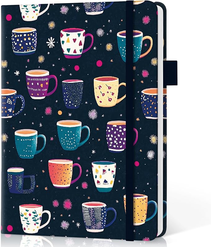 Taja Lined Journal Notebook for Women & Men, Hardcover Leather Journal for writing, A5 College Ruled Notebook for Work, Note Taking, Perfect for Office School Home Supplies, 160 Pages, Caffeine Mosaic