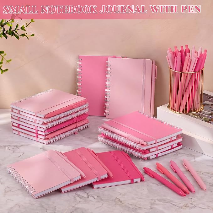 Fulmoon 120 Set Small Spiral Notebooks A6 with Pens Bulk, Multicolor 4" x 6" Pocket Notebooks Mini Lined Journals 50 Sheets for Back to School Supplies Students Gifts Rewards Office (Blush Petals)
