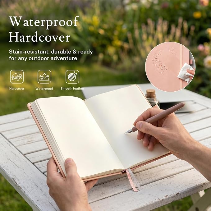 PAGELYST Blank Journal Notebook, 200 Pages,4 Pack Leather Hardcover Notebook, A5 Medium 5.7'' x 8.3'', 100 GSM Thick Paper for Sketching, Drawing, Painting (Pink)