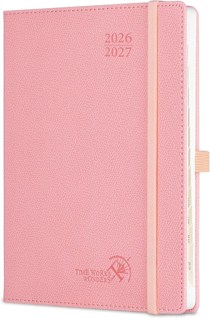 POPRUN Planner 2026-2027 (Size 6.75"x 8.75"), Academic Year Weekly Planner | Calendar Book Jul.2026 - Jun.2027, Appointment Book with Monthly Tabs, Leather Hardcover, Inner Pocket, 100GSM - Soft Pink