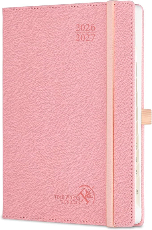 POPRUN Planner 2026-2027 (Size 6.75"x 8.75"), Academic Year Weekly Planner | Calendar Book Jul.2026 - Jun.2027, Appointment Book with Monthly Tabs, Leather Hardcover, Inner Pocket, 100GSM - Soft Pink