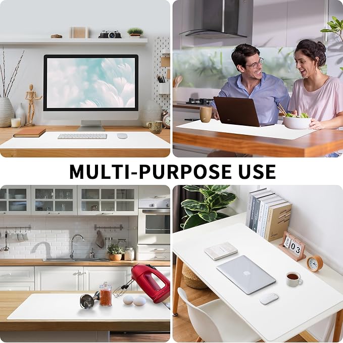 Leather Desk Pad, Large Mouse Pad, Non-Slip Desktop Mat, Leather Desk Blotter, Computer Desk Pad, Waterproof Desk Protector Mat for Home Office and Decor - White (35.4×15.7 Inches)