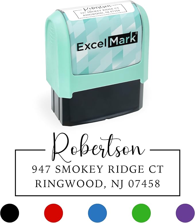 ExcelMark Address Stamp - Custom Return Address Stamp with Elegant Designs, Vibrant Colors & Patterns – Perfect for Mail, Invitations & Gifts (Seafoam, Signature Frame)