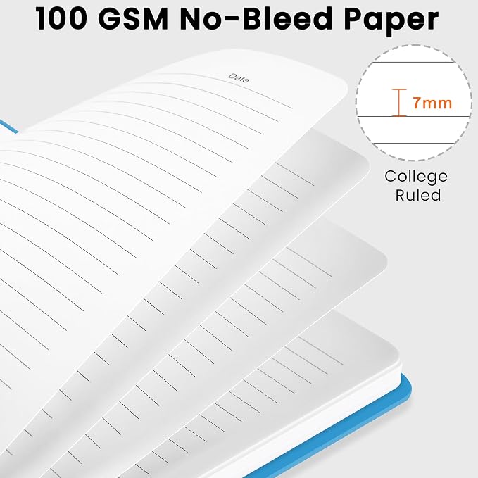 CICPAP Lined Spiral Journal Notebook, A5 College Ruled Notebook for Journaling, Note-Taking, and Daily Planning, Durable Hardcover with an Elegant Design, Blue