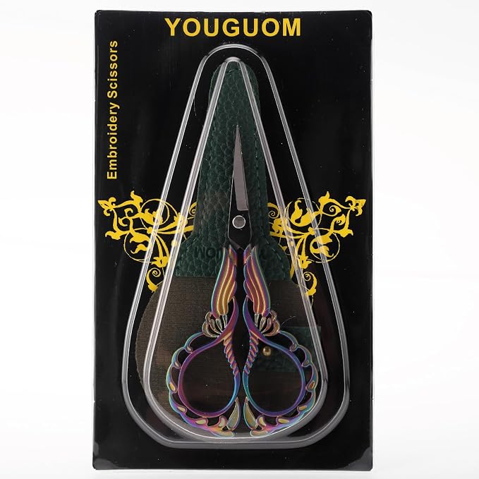 YOUGUOM Embroidery Scissors with Cover, Sewing Crafting Shears | Rainbow, Stainless Steel, Sharp Tip, for Needlework, Artwork, Cross Stitch, Quilting, Thread, Paper Cutting, Mini DIY Tools