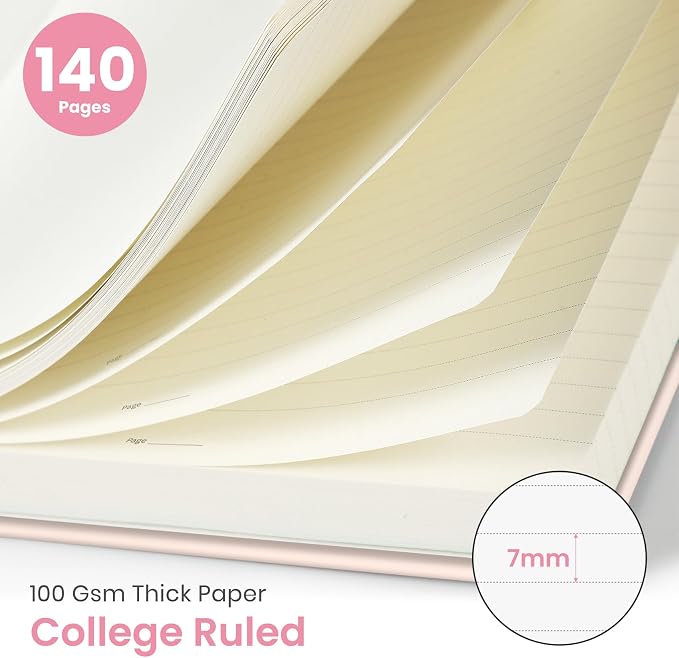 Taja Spiral Journal Notebook for Women, Pretty Hardcover Lined Notebook for Work & Note Taking, Aesthetic Cute Journal for Writing, 140 Pages, 5.8"x8.3", Pink Garden