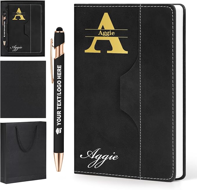 ENOMY Personalized Notebook Journal with Pen & Gift Box Custom Notebook A5 Hardcover Notebook Set for Men Women Lined Journal for Work College Graduation Xmas Gifts (Black)