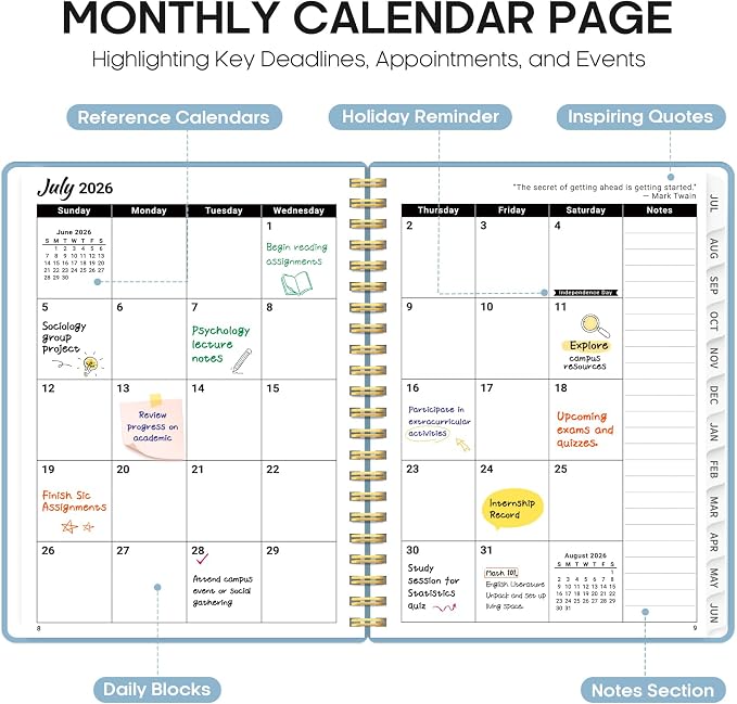 Planner 2026-2027, 8.5" x 11" Weekly and Monthly Academic Year Planner Calendar, July 2026 - June 2027, Hardcover Large School Planning Agenda With Tabs, Perfect for School & Office Supplies, A4, Baby Blue