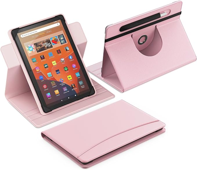 MoKo for Universal 11 inch Android Tablet Case with Pen Holder, Pink | Fits All 9.6-11 inch Tablets, Slim 360 Degree Rotating Cover, Multi-Angle Stand, Front Pocket, No fit iPad/NO back opening