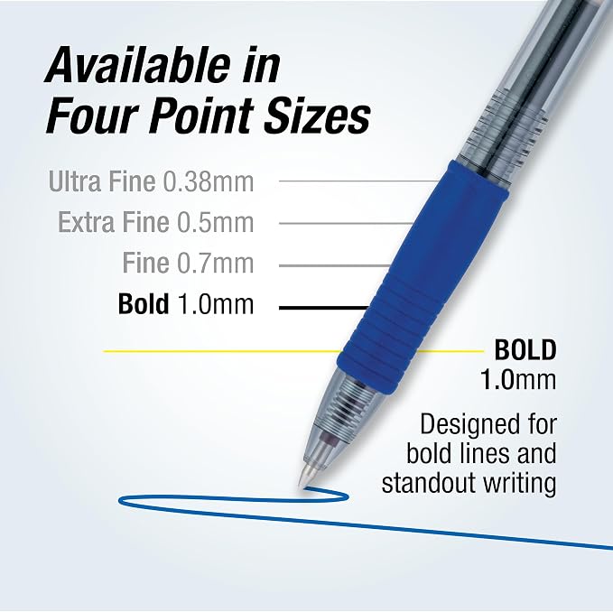 Pilot G2 Premium Refillable & Retractable Rolling Ball Gel Pens, Bold Point, Bold Gel Pens, 1.0 mm, Blue Ink, 4-Pack