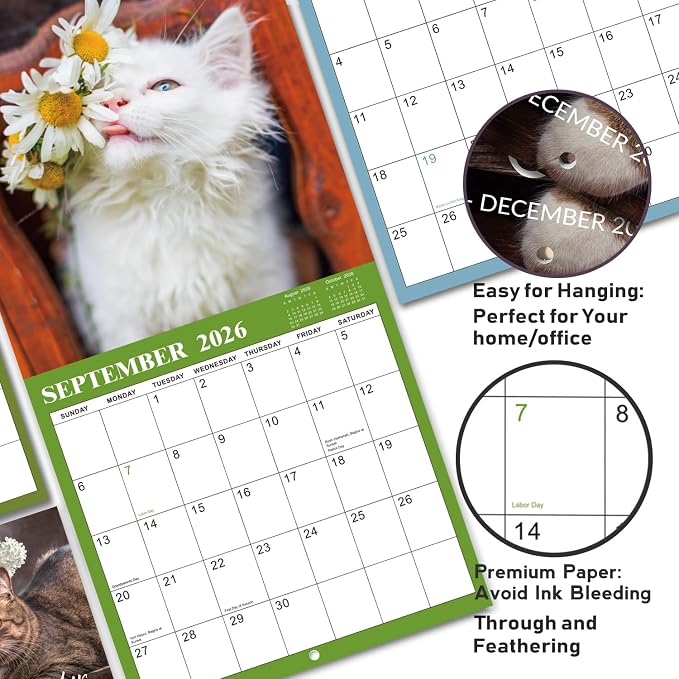 Calendar 2026-2027 - Wall Calendar 2026-2027, Jul. 2026 - Dec. 2027, 12" x 24" (Open), 18 Months Cat Calendar 26-27, Large Wall Calendar Kitten, Thick Paper, Unruled Blocks, Perfect for Organizing | 12" x 24" (Open), 18 Months Cat Calendar 26-27, Large...