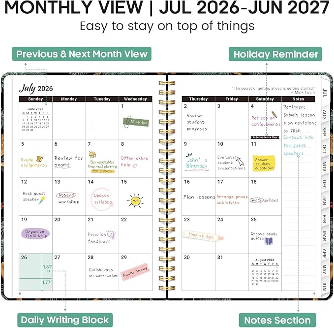Academic Planner 2026-2027, Weekly and Monthly Calendar Book, July 2026 – June 2027, Hardcover Planner with Tabs, Perfect for Teachers, Students, Women & Men, A4 (8.5" x 11") - Crane