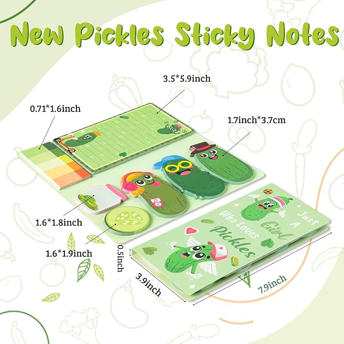 B1ykin Sticky Notes Set - 550 Sheets Memo Writing Pad New Pickles Design | Self-Stick Notes Pages, Teacher Appreciation Gift, School Office Supplies, Just A Girl Who Loves Pickles Design