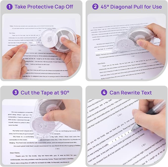 2 Pcs Correction Tape, 98.43 Ft White Wrong Out Tear-Resistant Bulk, Instant Corrections Easy To Use Applicator for School, Office, Note Taking, Journal (Tape Width 0.2 in，Clear)