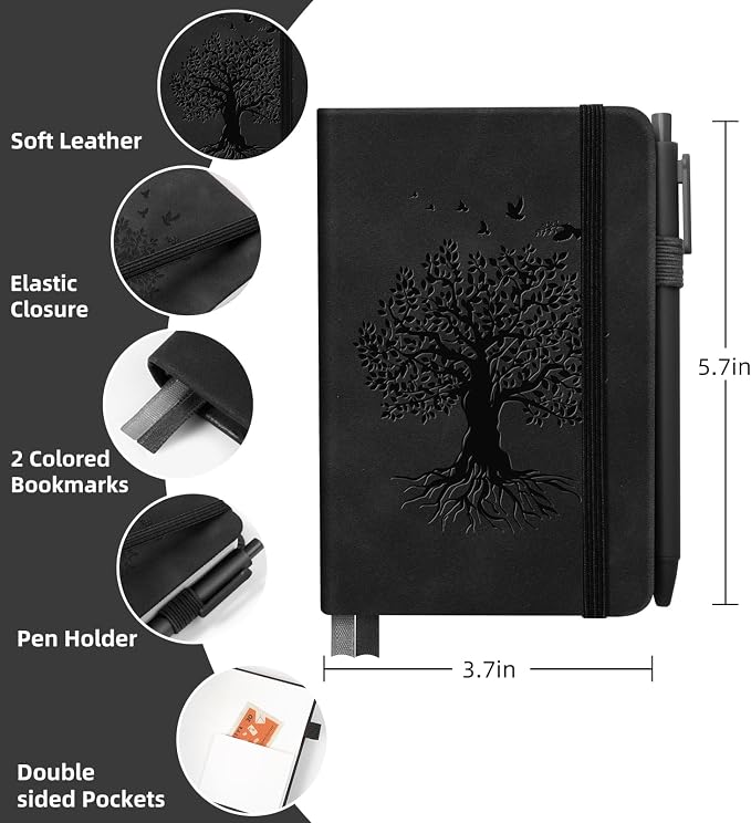 3 Pack Pocket Journaling Notebooks, A6 Small Notebook Total 360 Pages Journaling Notebooks For Note Taking Journals For Writing Mini Note Pads With Pen Holder 100 GSM Thick Paper(3 Black)