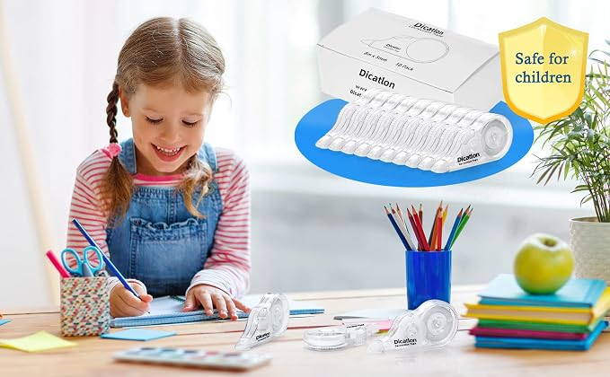 White Correction Tape 10 Pack, Easy Use Roller Applicator, Instant Dry, Jam Free PET Film, Smooth Precise Corrections for School, Office, Home,1/5" X39Ft
