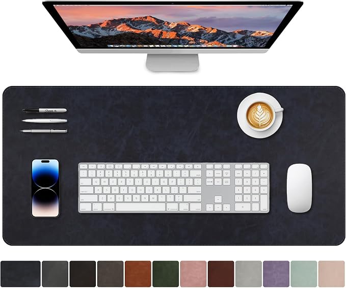 CHEERYGOO Leather Desk Pad Protector, Mouse Pad, Office Desk Mat, Non-Slip PU Leather Desk Blotter, Laptop Desk Pad, Waterproof Desk Writing Pad for Office and Home 36"x17" XL Dark Blue