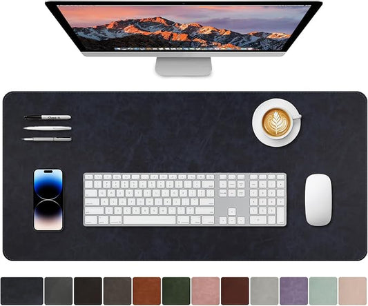 CHEERYGOO Leather Desk Pad Protector, Mouse Pad, Office Desk Mat, Non-Slip PU Leather Desk Blotter, Laptop Desk Pad, Waterproof Desk Writing Pad for Office and Home 36"x17" XL Dark Blue