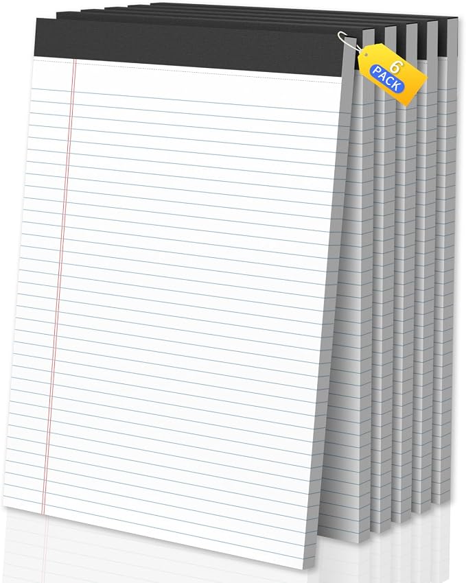 Legal Pads 8.5 X11, Narrow Ruled Notepads, 6 Pack, 50 Sheet/Pad | White Legal Pads, Tear Off Notepad, Perforated Writing Pad, Notebook Paper College Ruled, Notepads For Office Home School