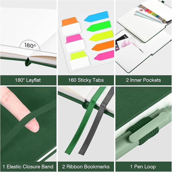 OMEYA A5 Hardcover Notebooks for Work: 3 Pack, 100gsm Paper, 160 Pages Each | College-Ruled, 5.75" x 8.38", PU Leather Hardcover, 3 Pens, 2 Inner Pockets, 180° Lay-Flat, For Business, School