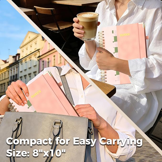 XYark B5 Hardcover Spiral Notebook, 5 Subject Notebook 300 Pages, 8"x10" College Ruled Notebooks with Removable Dividers Tabs & Ruler & Card, Lined Journal for Women Men School Work Office, Light Pink