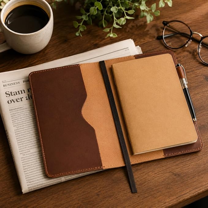 A5 Leather journal cover, Refillable Journal Cover for Large and Medium A5, Leather Handmade Notebook Cover, 9 x 6 Inches Leather Bound Journal (Tan)