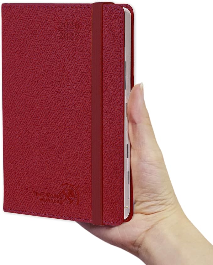 POPRUN 2026-2027 Small Weekly Planner, 4" x 6.25" Pocket Calendar for Purse | Academic Year (Jul 2026 - Jun 2027) Daily Planner with Lined Sections, Leather Hardcover, 100GSM Paper - Burgundy