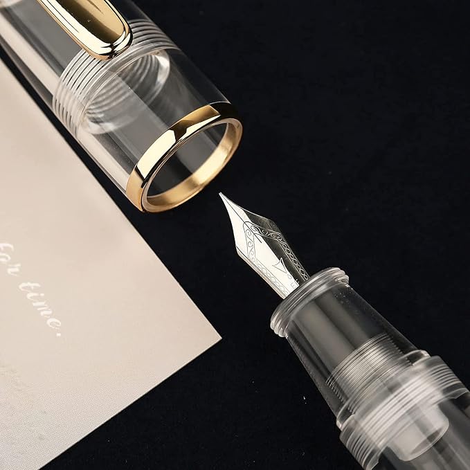 Lanxivi Majohn Q1 Mini Fountain Pen Extra Fine Nib Transparent Eyedropper Filling, Short Resin Pocket Pen Large Capacity