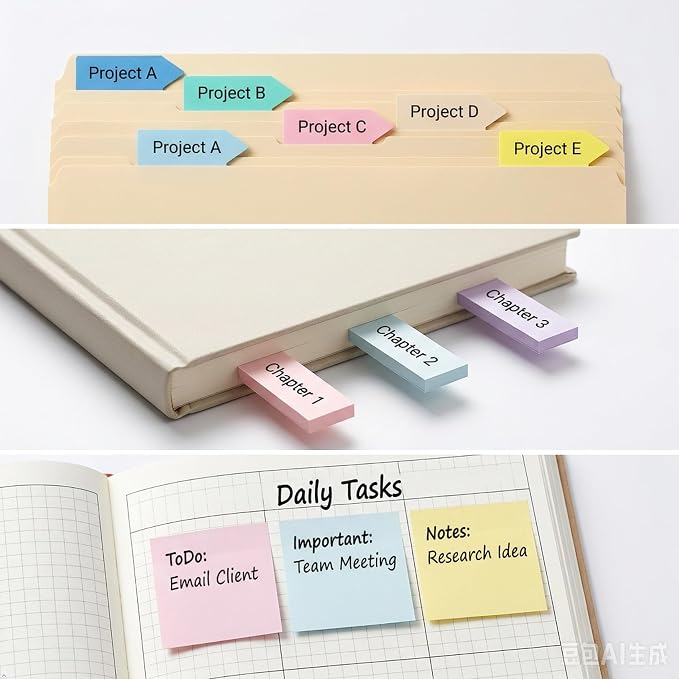 500Pcs Morandi Sticky Notes Set, 3"x3" Square Pad 100 Sheets, 3"x0.75" Strip Notes 300 Sheets, Index Tabs 100 Tabs, Cute Pastel Stationery for Desk Office School