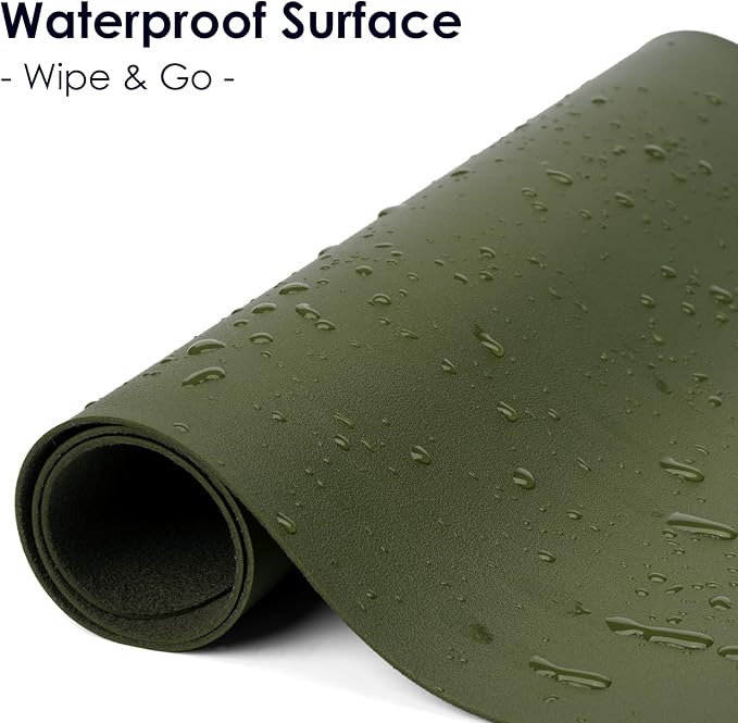 Leather Desk Pad Protector, Waterproof Mouse Pad, PU Desk Mat, Office Desk Cover, Desk Writing Mat for Office/Home/Work/Cubicle (Olive Green) 35.4x17 in