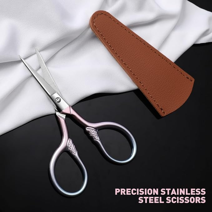Personal Care Professional Beauty Tools (pink) Small scissors Facial hair removal and ear, nose and eyebrow, beard trimming Stainless steel fine straight head scissors