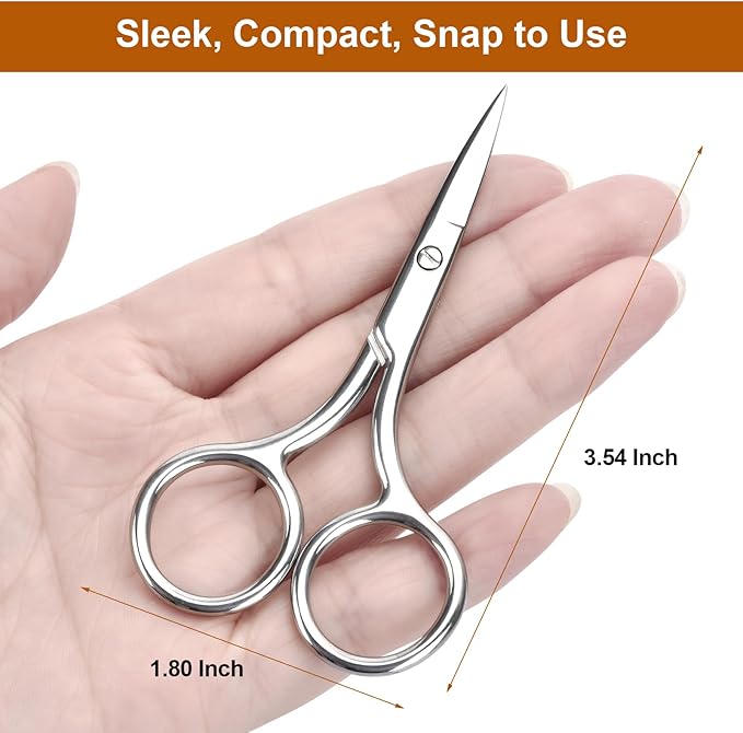2-Pack Small Scissors, Professional Eyebrow & Facial Hair Scissors - Stainless Steel Precision Grooming Kit for Women & Men | 3.5” Straight Tip for Eyebrows, Beard, Nose, Mustache & Ear Hair Scissors