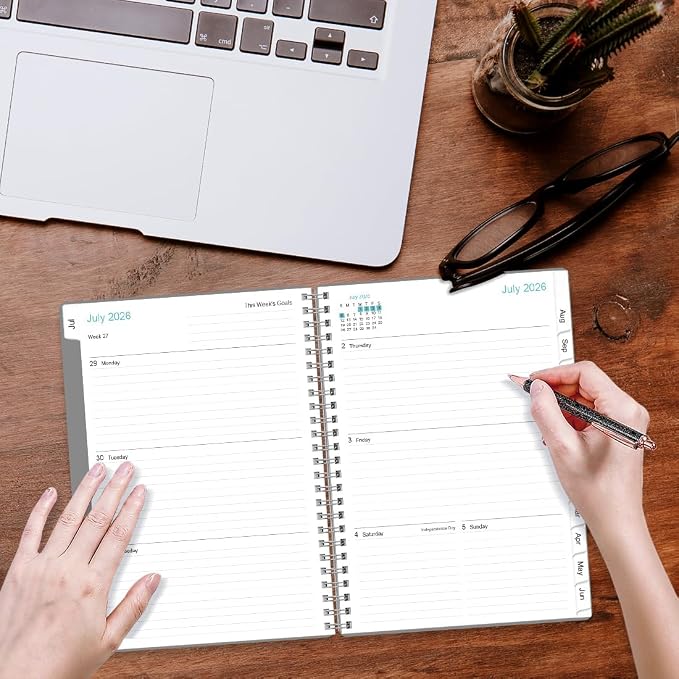 2026-2027 Planner - Planner 2026-2027 from July 2026 - June 2027, Weekly & Monthly Planner Spiral Bound with 12 Monthly Tabs, Inner Pocket, 6.4" x 8.5", Grey-E
