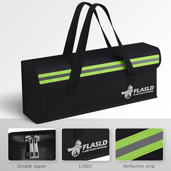 FLASLD E-Bike Battery Bag Fireproof Safe Charging Bag Explosionproof Lipo Battery Bag Large Capatity for Storage Charging (16 x 4.3 x 5in)