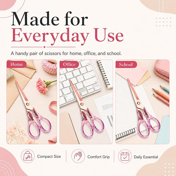 Aesthetic Purple Transparent Acrylic Scissors, 6.3" Craft Shears with Gold Sharp Stainless Steel Blades for Home Office & School, Cute Stationery Tools for Scrapbooking & Gift Wrapping