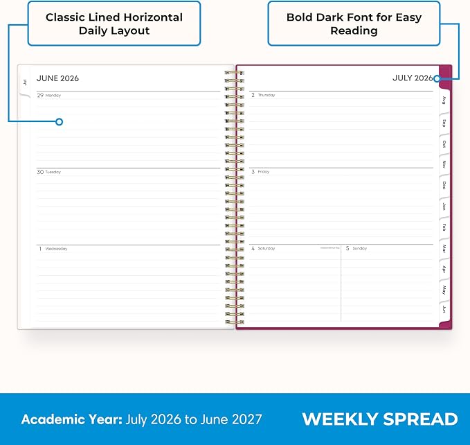 Blue Sky 2026-2027 Weekly & Monthly Academic Planner, 8.5"x11", Mahalo | July 2026 - June 2027, Flexible Pocket Cover, Wirebound, Storage Pocket, Laminated Tabs, Academic Year