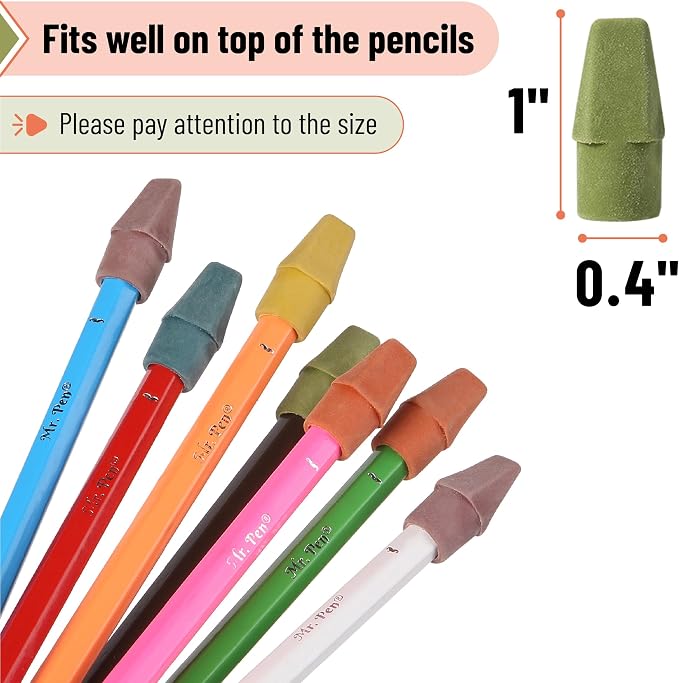 Mr. Pen- Pencil Top Erasers, 120 Pack, Folk Festival Colors | Latex-Free & No Smudge Pencil Eraser Tops