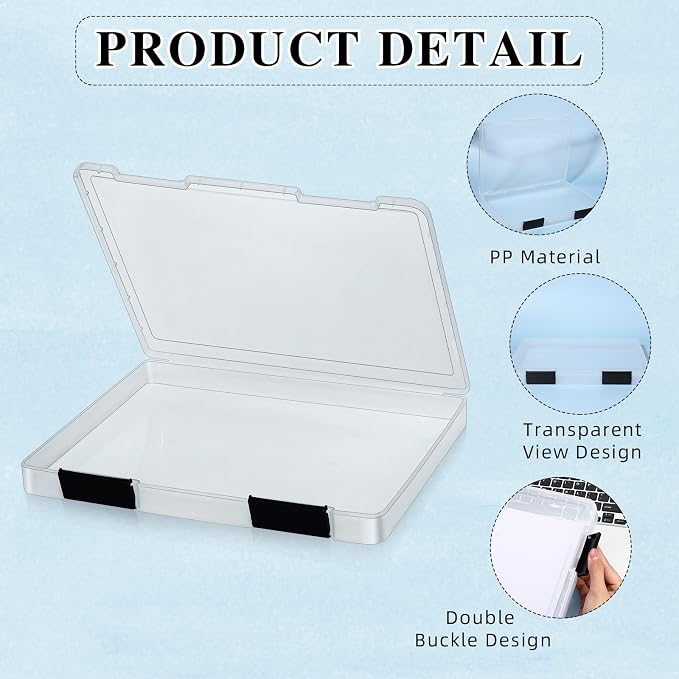 PerKoop 6 Pcs Clear Paper Storage Box,12.4 x 9.84 x 1.18 Inches,Black | A4 Plastic File Box Document Paper Organizer Storage Board Game Project Cases Containers with Buckle for Craft, Magazine