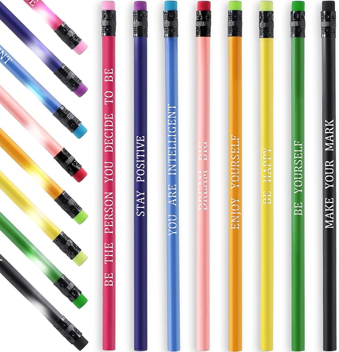 Gersoniel 60 Pcs Personalized Pencils with Name Motivational Fun Pencils Inspirational for Student Color Changing Mood for Kid(Multicolor,Classic Style)