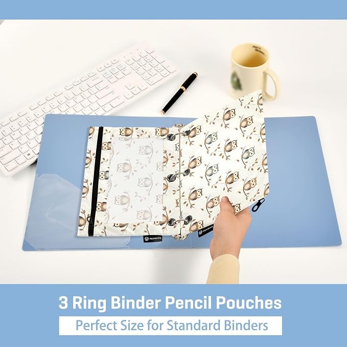 Owl Forest Little Animal Pencil Pouch for 3 Ring Binder 2 Pack Zipper Binder Pencil Bag Case with Clear Window Office Supplies
