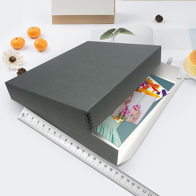 Lineco Drop Front Archival Storage Box, 16.75x20.75x3 in, Gray, 6 Pack | Acid-Free with Metal Edge, Preserves Picture Longevity, Organize Photos, Newspapers, Prints, Documents, Crafts, DIY