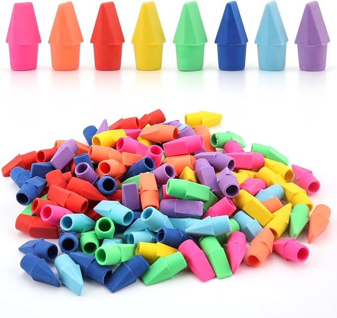 YISAN Cap Erasers for Pencils, 120 PCS | Pencil Top Erasers, 8 Assorted Colors, 71310